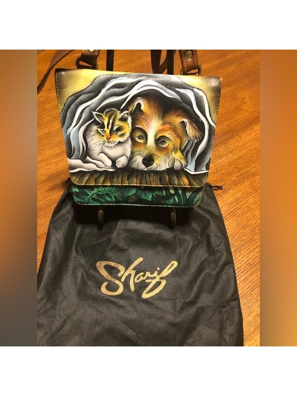 Sharif Hand-Painted Dog & Cat Art Crossbody Bag 9x9 In